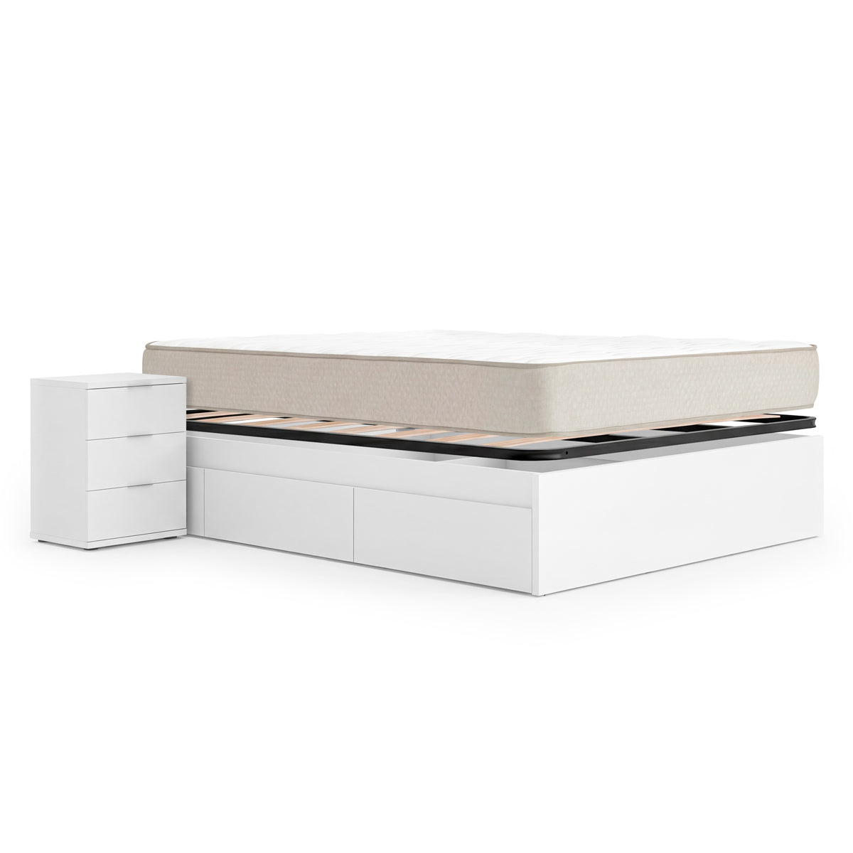 Pack ahorro matrimonio Cama compacta, 2 Mesitas de noche, Colchón viscoelástico Nova Plus y Somier 150 x 190 cm