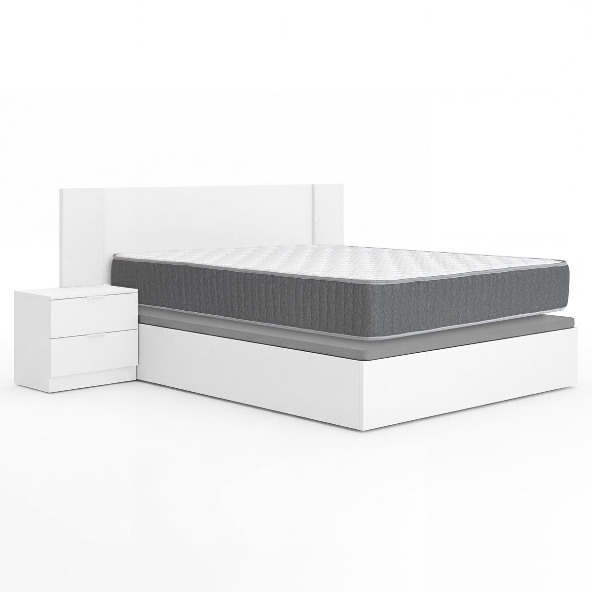 Pack ahorro matrimonio Cabecero con dos Mesitas Len, Canapé abatible con Colchón Aurea 150 x 190 cm