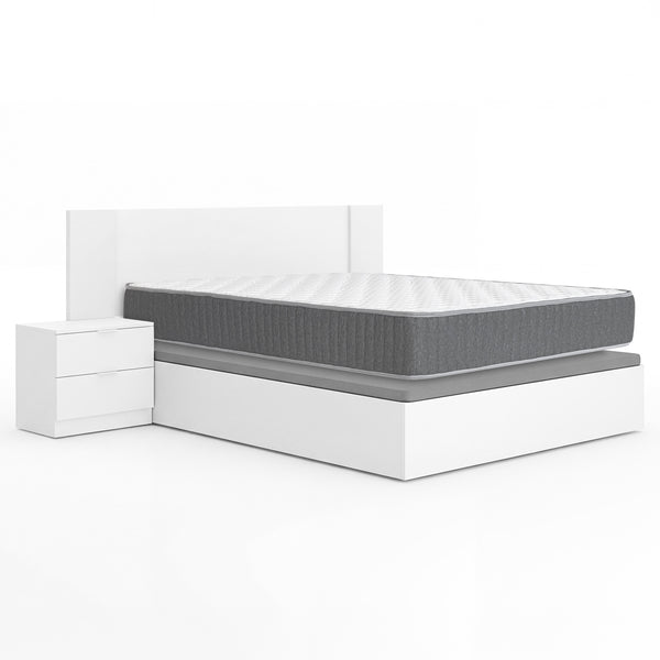 Pack ahorro matrimonio Cabecero con dos Mesitas Len, Canapé abatible con Colchón Aurea 150 x 190 cm