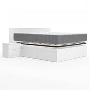 Pack ahorro matrimonio Cama compacta, Cabecero y 2 Mesitas Len, Colchón viscoelástico y muelles Aurea y Somier 150 x 190 cm