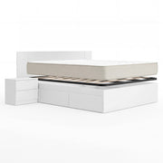 Pack ahorro matrimonio Cama compacta, Cabecero y 2 Mesitas Len, Colchón viscoelástico Nova Plus y Somier 150 x 190 cm