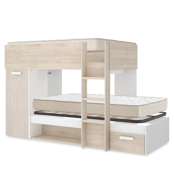 Pack ahorro juvenil Cama tren Kos, 1 Somier y 2 Colchones viscoelásticos Nova 90 x 190 cm