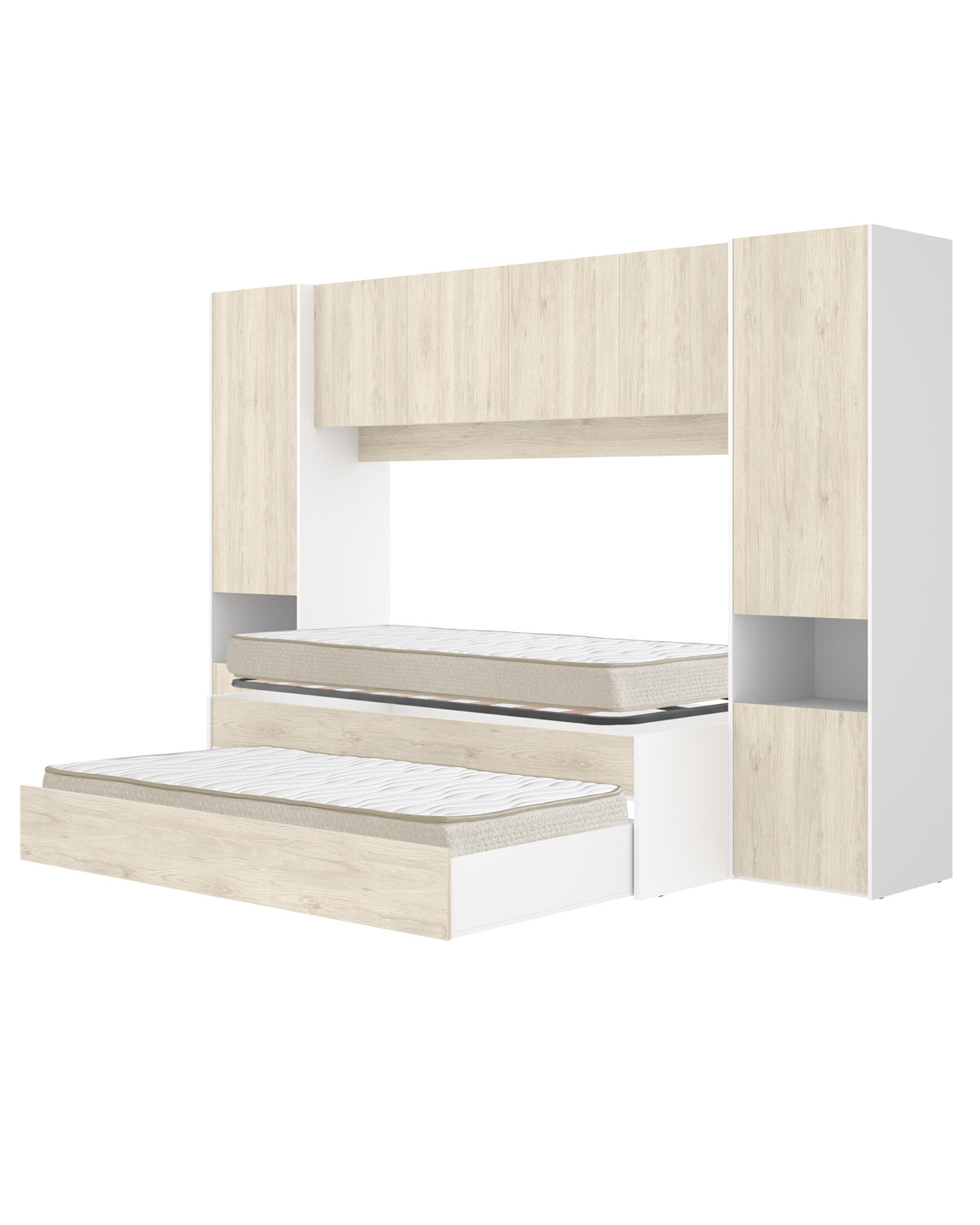 Pack ahorro juvenil Dormitorio puente Kwai, 1 Somier y 2 Colchones viscoelásticos Nova 90 x 190 cm