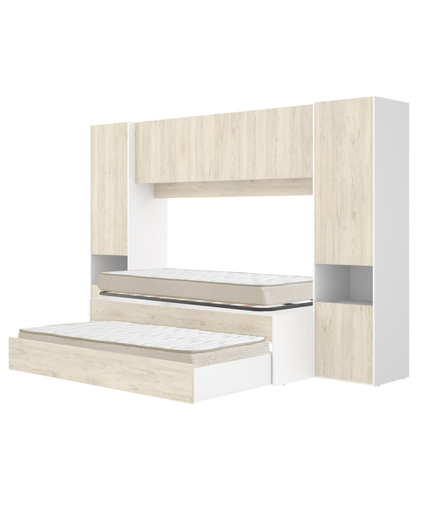 Pack ahorro juvenil Dormitorio puente Kwai, 1 Somier y 2 Colchones viscoelásticos Nova 90 x 190 cm