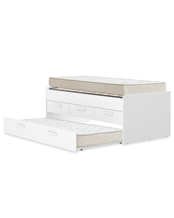 Pack ahorro juvenil Cama nido Leka con 3 cajones, 1 Somier y 2 Colchones viscoelásticos Nova 90 x 190 cm
