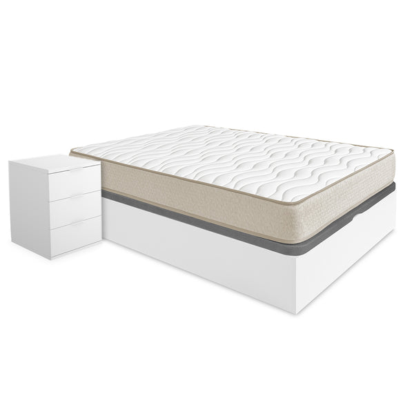 Pack ahorro matrimonio Canapé Nest, 2 Mesitas de noche y Colchón viscoelástico Nova Plus 135 x 190 cm