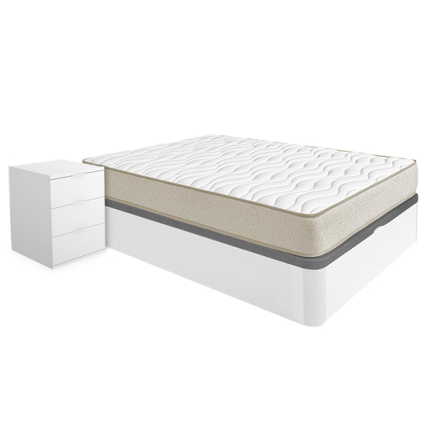 Pack ahorro matrimonio Canapé Round, 2 Mesitas de noche y Colchón viscoelástico Nova Plus 135 x 190 cm
