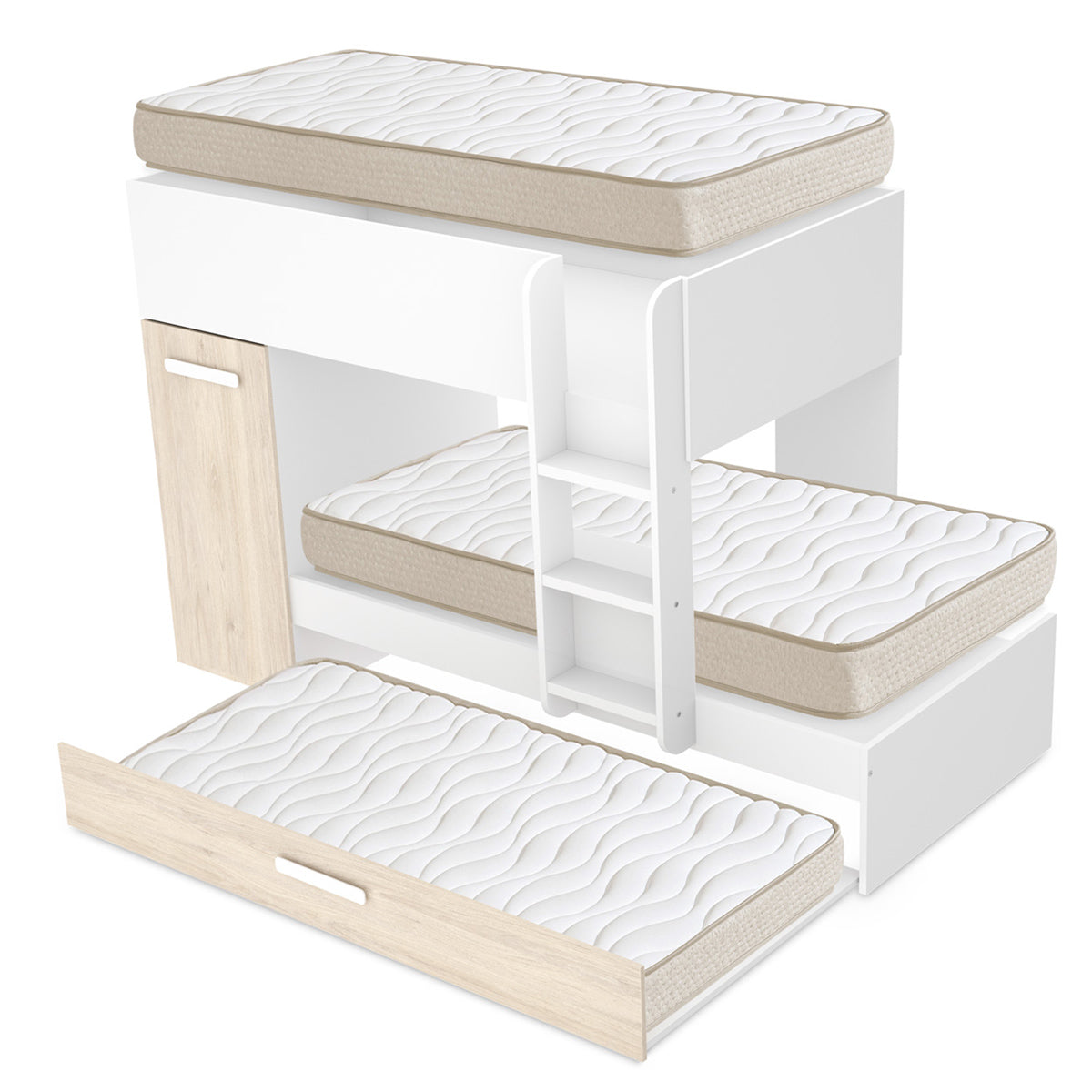 Pack ahorro juvenil Cama tren triple Tom con 3 Colchones viscoelásticos Nova 90 x 190 cm
