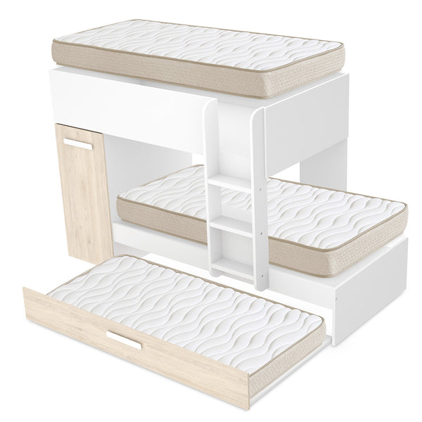 Pack ahorro juvenil Cama tren triple Tom con 3 Colchones viscoelásticos Nova 90 x 190 cm