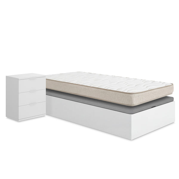 Pack ahorro juvenil Canapé Nest con Colchón viscoelástico Nova 90 x 190 cm y Mesita de noche Rio