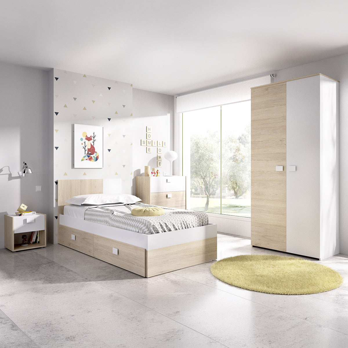 Pack ahorro juvenil Habitación completa Dina con Colchón Nova 90 x 190 cm y Somier