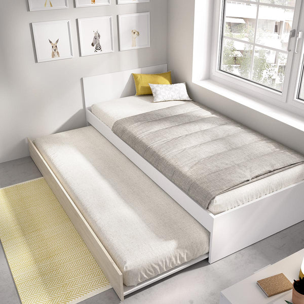 Pack ahorro juvenil Cama nido con Cabecero Top, 1 Somier y 2 Colchónes viscoelásticos Nova 90 x 190 cm