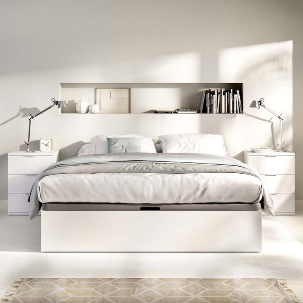 Pack ahorro matrimonio Canapé Nest, 2 Mesitas de noche y Colchón viscoelástico y muelles Aurea 135 x 190 cm