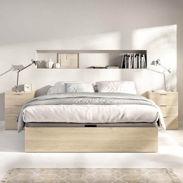 Pack ahorro matrimonio Canapé Nest, 2 Mesitas de noche y Colchón viscoelástico Nova Plus 150 x 190 cm
