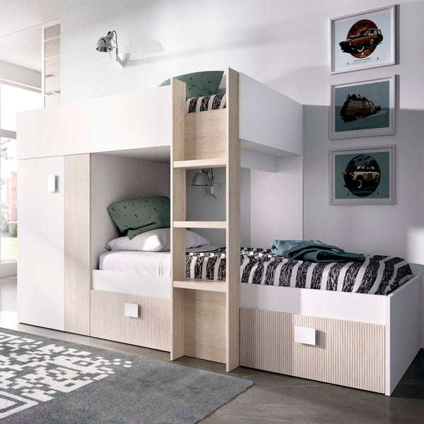 Pack ahorro juvenil Cama tren Groe, 1 Somier y 2 Colchones viscoelásticos Nova 90 x 190 cm