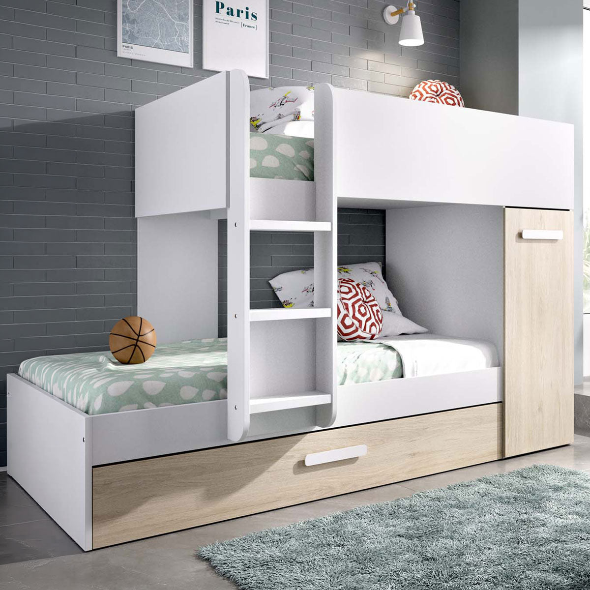 Pack ahorro juvenil Cama tren triple Tom con 3 Colchones viscoelásticos Nova 90 x 190 cm