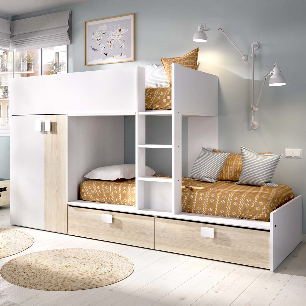 Pack ahorro juvenil Cama tren Matt con 2 Colchones viscoelásticos Nova 90 x 190 cm