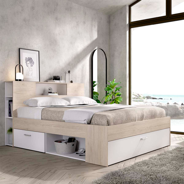 Pack ahorro matrimonio Cama Lanka con cabecero, Colchón Aurea y Somier 135 x 190 cm