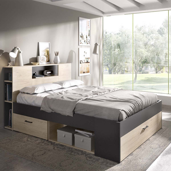 Pack ahorro matrimonio Cama Lanka con cabecero, Colchón Aurea y Somier 135 x 190 cm