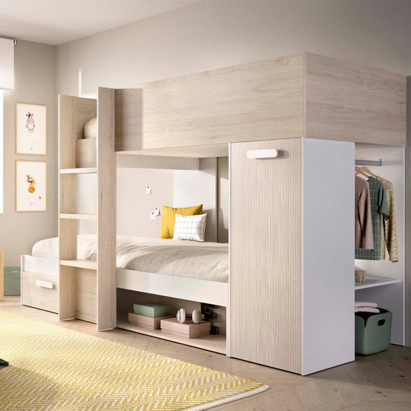 Pack ahorro juvenil Cama tren Kos, 1 Somier y 2 Colchones viscoelásticos Nova 90 x 190 cm