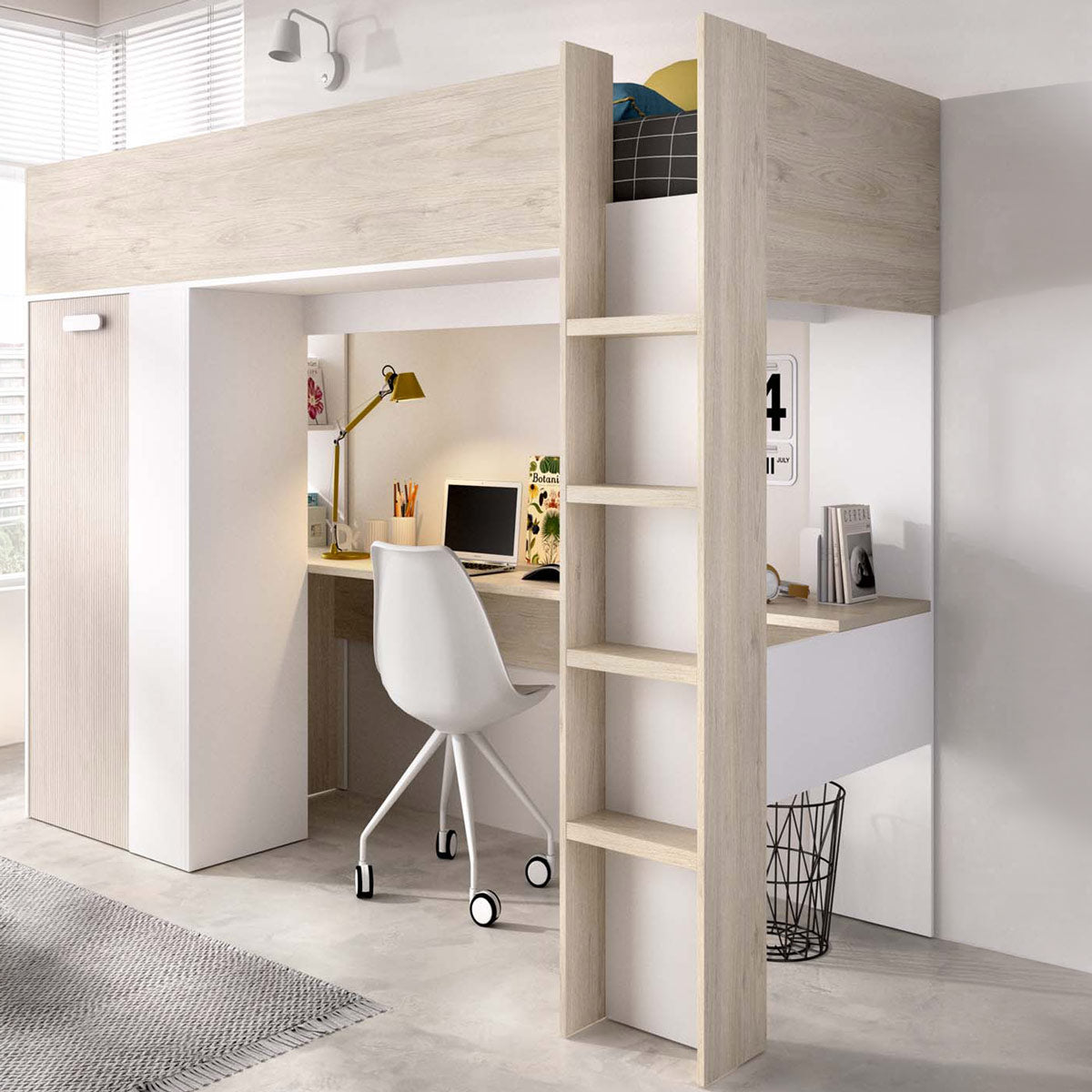 Pack ahorro juvenil Cama alta Spylo con Colchón viscoelástico Nova 90 x 190 cm