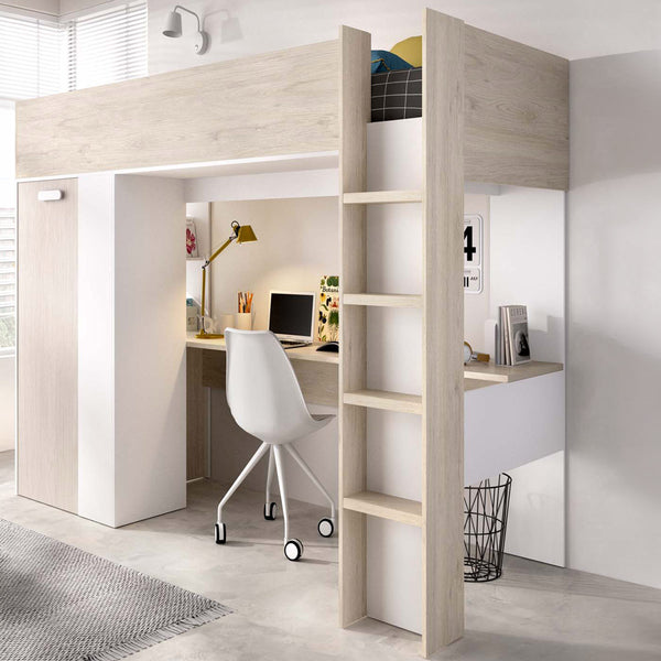 Pack ahorro juvenil Cama alta Spylo con Colchón viscoelástico Nova 90 x 190 cm