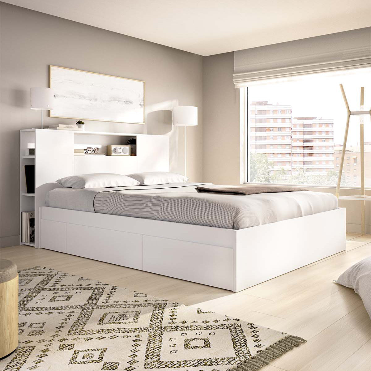 Pack ahorro matrimonio Cama compacta, Cabecero Ten, Colchón viscoelástico y muelles Aurea y Somier 150 x 190 cm