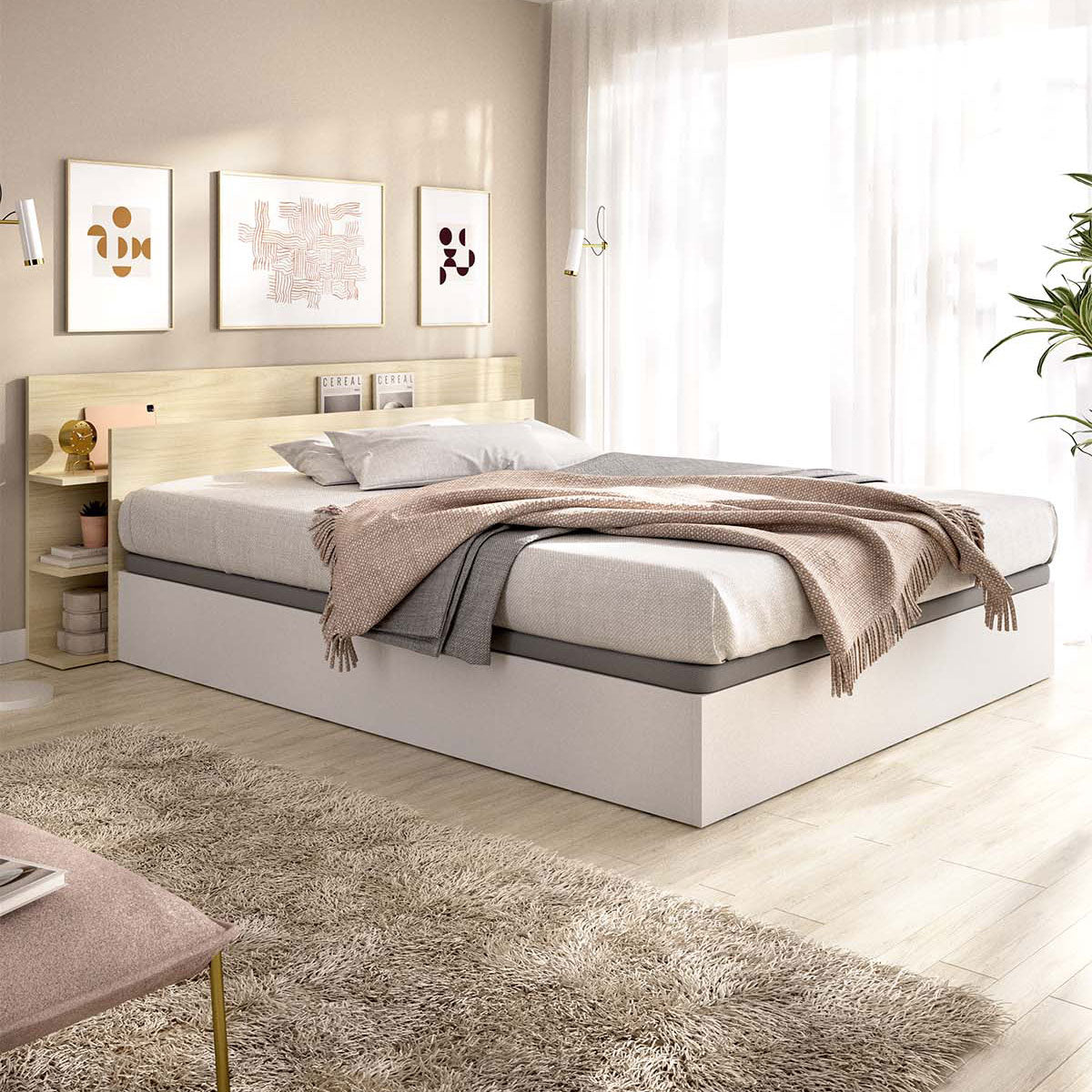 Pack ahorro matrimonio Canapé, Cabecero Tori y Colchón viscoelástico Nova Plus 150 x 190 cm