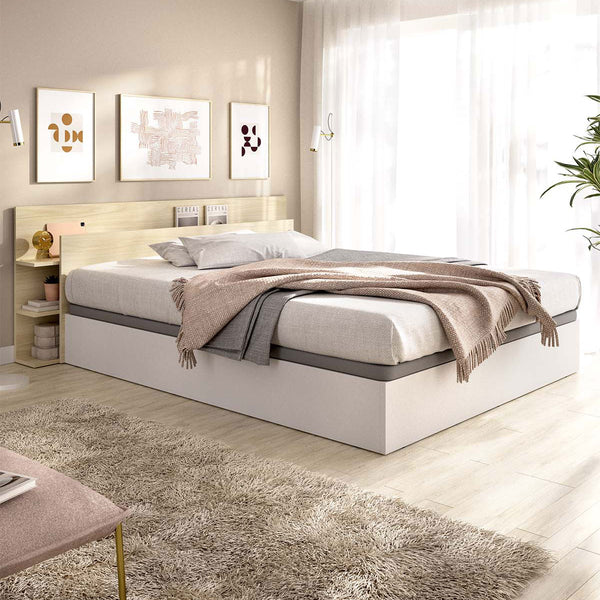 Pack ahorro matrimonio Canapé, Cabecero Tori y Colchón viscoelástico y muelles Aurea 150 x 190 cm