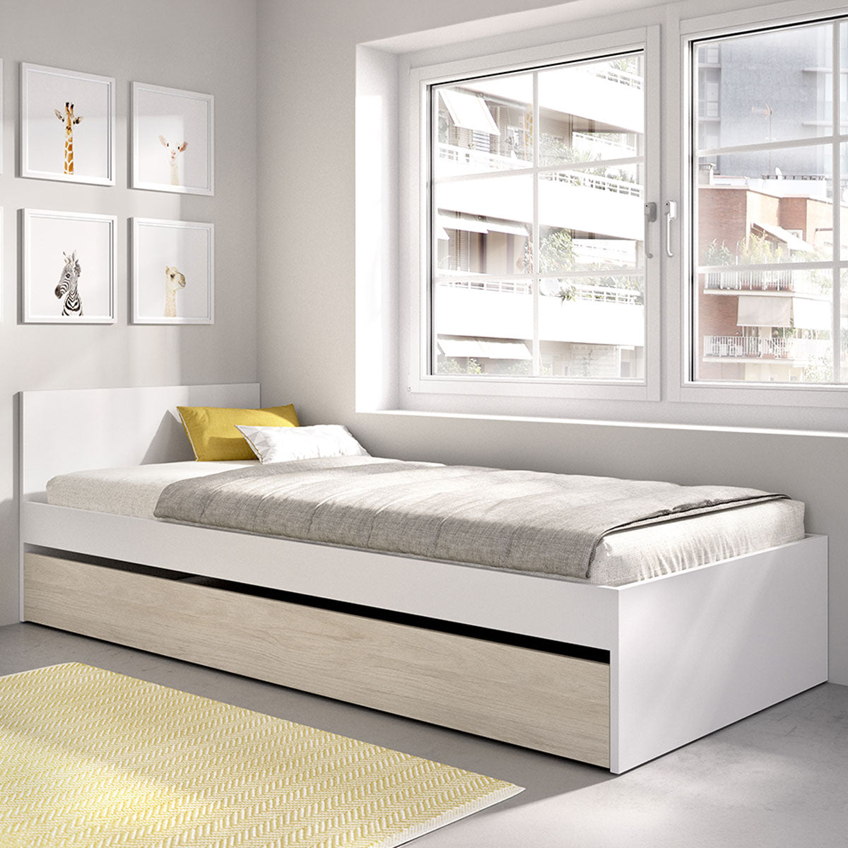Pack ahorro juvenil Cama nido con Cabecero Top, 1 Somier y 2 Colchónes viscoelásticos Nova 90 x 190 cm