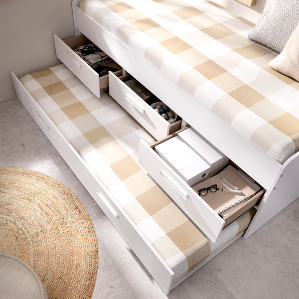Pack ahorro juvenil Cama nido Leka con 3 cajones, 1 Somier y 2 Colchones viscoelásticos Nova 90 x 190 cm