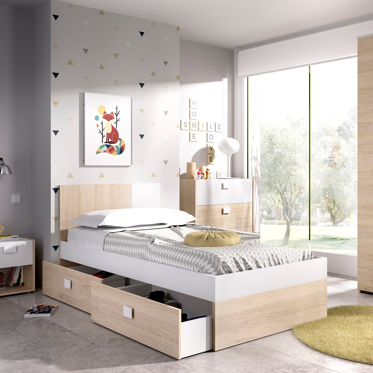 Pack ahorro juvenil Habitación completa Dina con Colchón Nova 90 x 190 cm y Somier