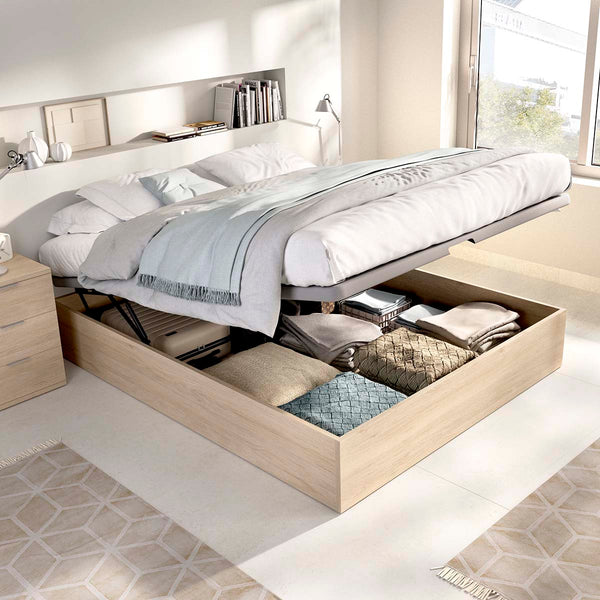 Pack ahorro matrimonio Canapé Nest, 2 Mesitas de noche y Colchón viscoelástico y muelles Aurea 150 x 190 cm