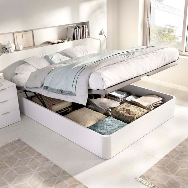 Pack ahorro matrimonio Canapé Round, 2 Mesitas de noche y Colchón viscoelástico y muelles Aurea 150 x 190 cm
