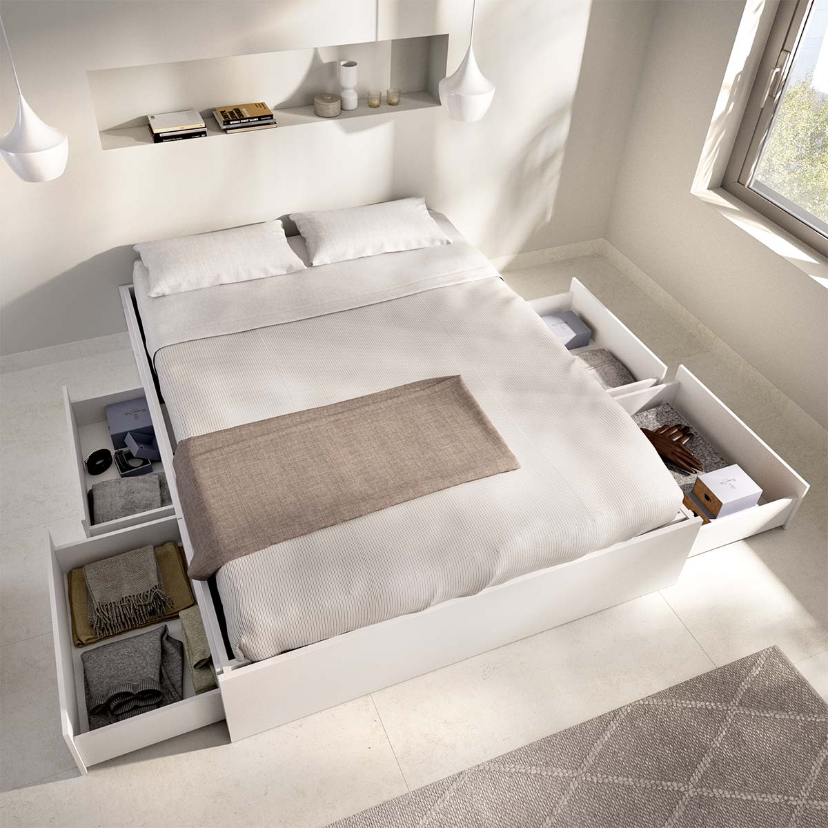 Pack ahorro matrimonio Cama compacta Alice, Colchón viscoelástico Nova Plus y Somier 150 x 190 cm