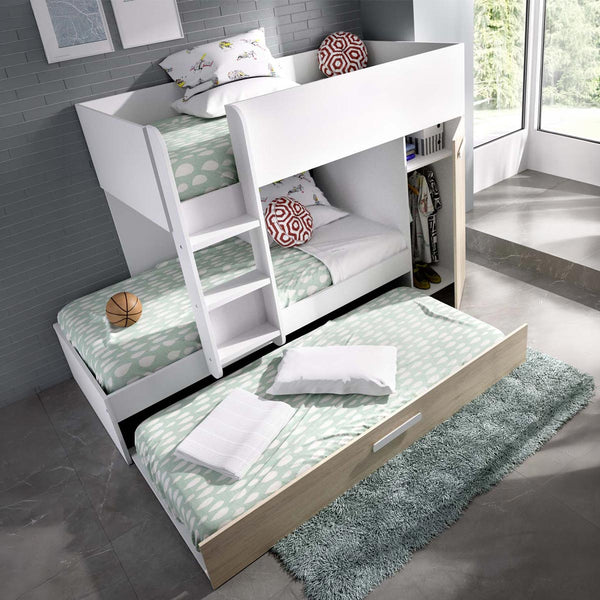 Pack ahorro juvenil Cama tren triple Tom con 3 Colchones viscoelásticos Nova 90 x 190 cm