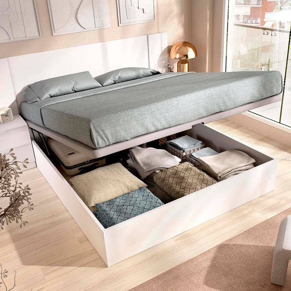 Pack ahorro matrimonio Canapé, Cabecero con 2 Mesitas Len y Colchón viscoelástico Nova Plus 150 x 190 cm