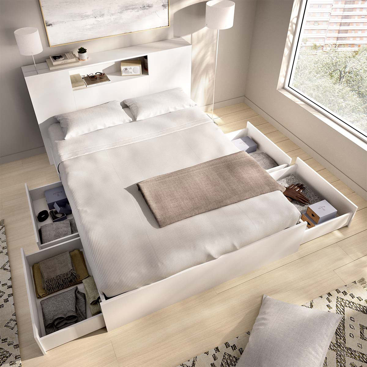 Pack ahorro matrimonio Cama compacta, Cabecero Ten, Colchón viscoelástico Nova Plus y Somier 150 x 190 cm