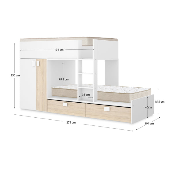 Pack ahorro juvenil Cama tren Matt con 2 Colchones viscoelásticos Nova 90 x 190 cm