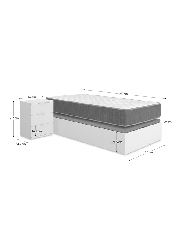 Pack ahorro juvenil Canapé Nest con Colchón Aurea 90 x 190 cm y Mesita de noche Rio