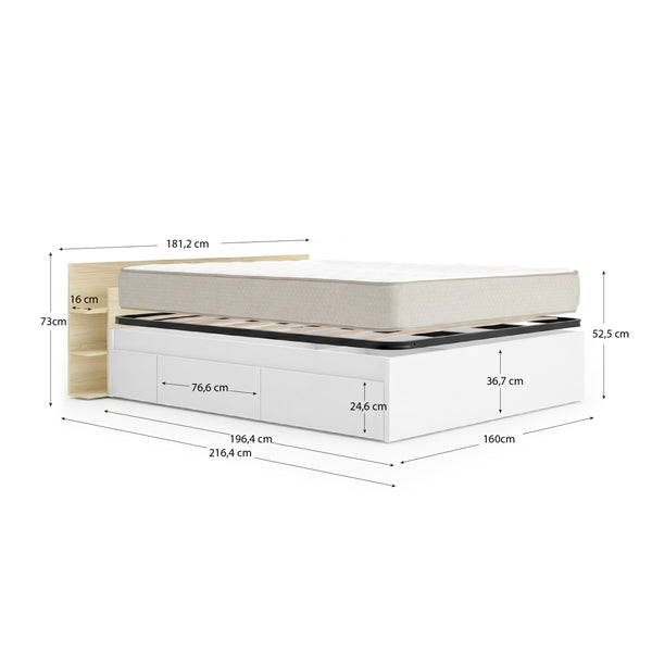 Pack ahorro matrimonio Cama compacta, Cabecero Tori, Colchón viscoelástico Nova Plus y Somier 150 x 190 cm