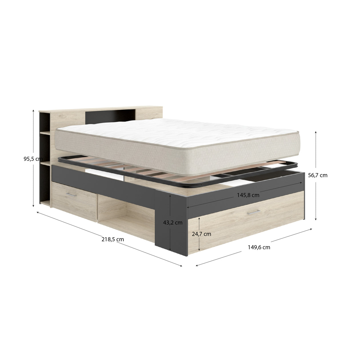 Pack ahorro matrimonio Cama Lanka con cabecero, Colchón Nova Plus y Somier 135 x 190 cm