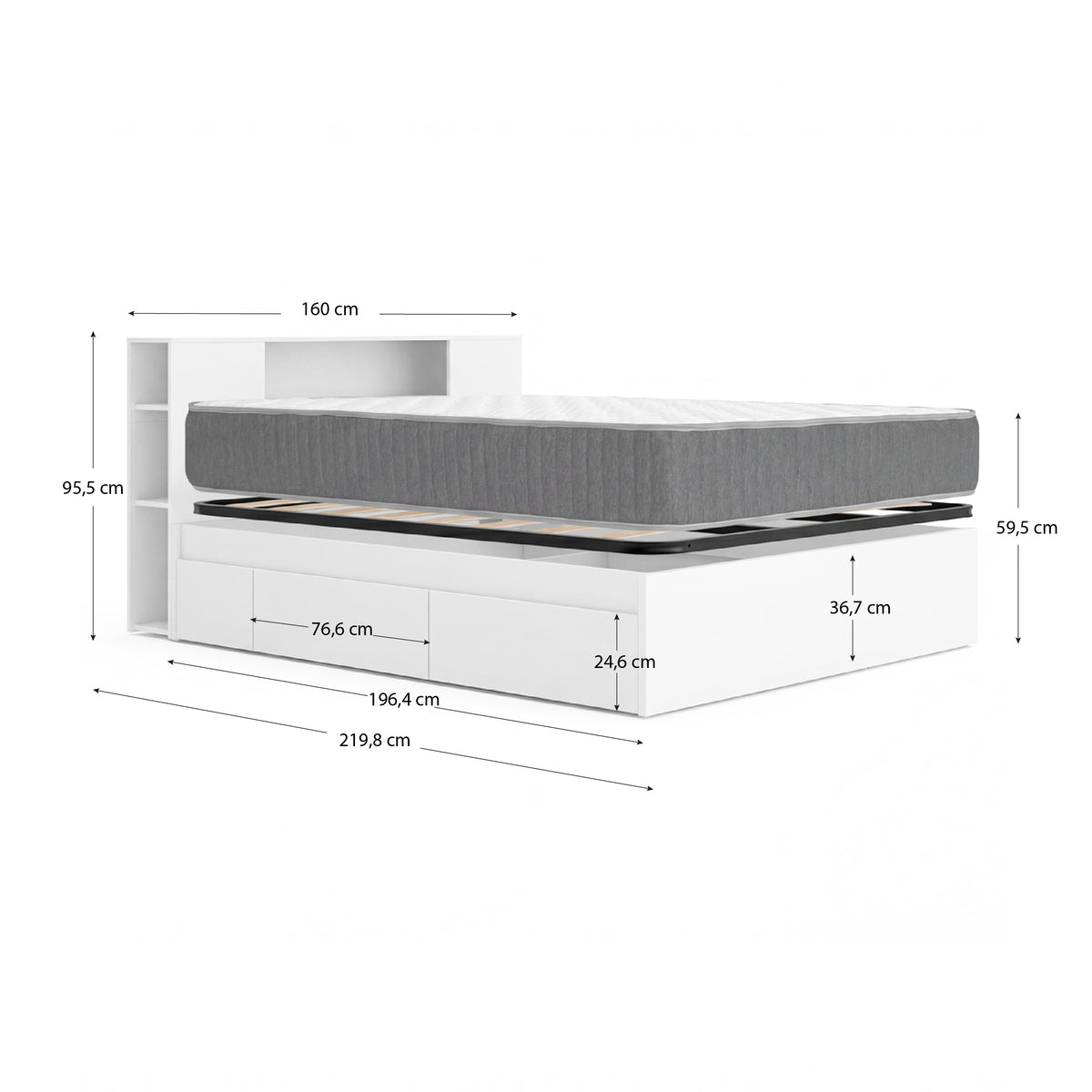 Pack ahorro matrimonio Cama compacta, Cabecero Ten, Colchón viscoelástico y muelles Aurea y Somier 150 x 190 cm