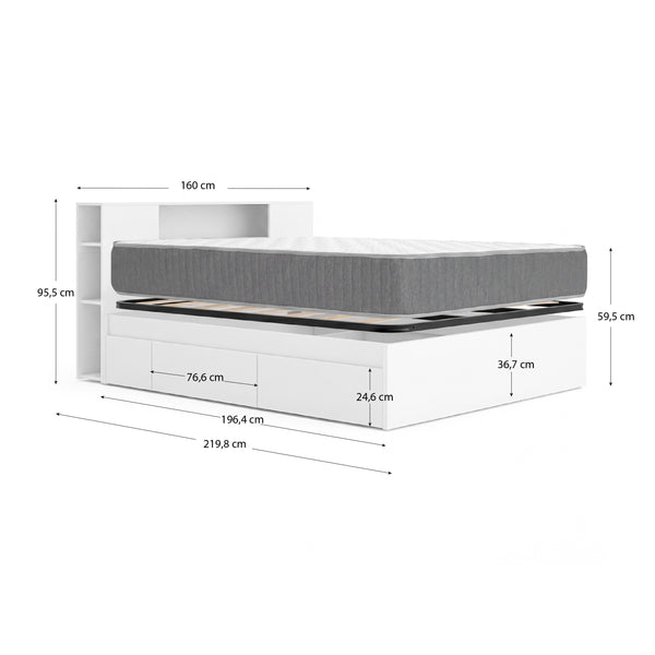 Pack ahorro matrimonio Cama compacta, Cabecero Ten, Colchón viscoelástico y muelles Aurea y Somier 150 x 190 cm