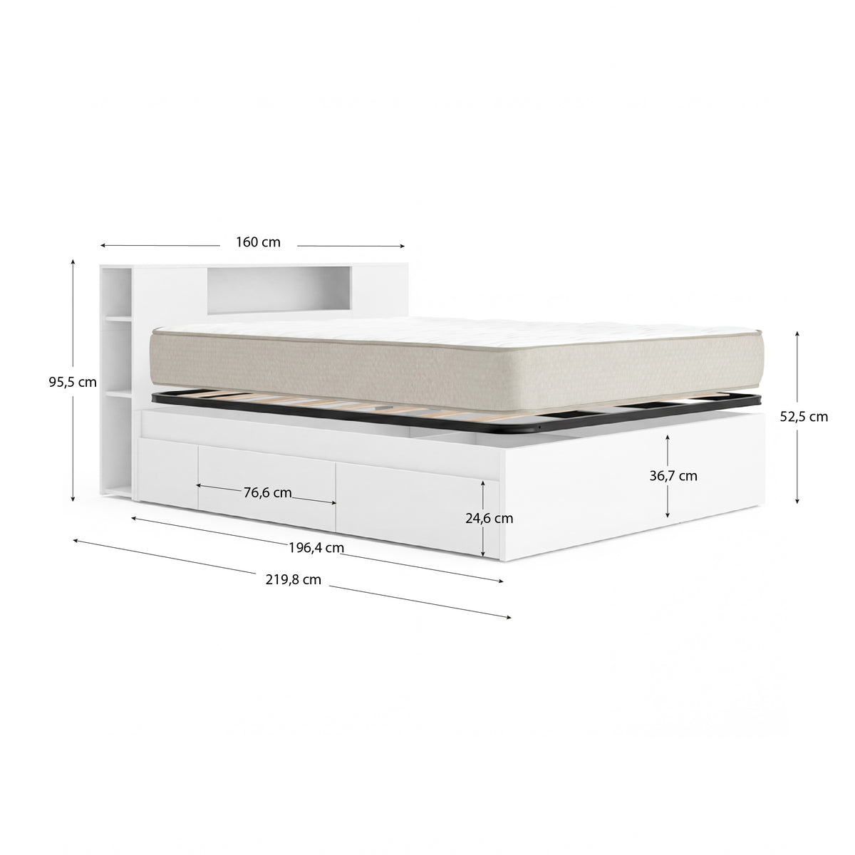 Pack ahorro matrimonio Cama compacta, Cabecero Ten, Colchón viscoelástico Nova Plus y Somier 150 x 190 cm