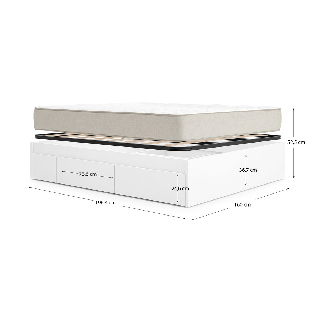 Pack ahorro matrimonio Cama compacta Alice, Colchón viscoelástico Nova Plus y Somier 150 x 190 cm