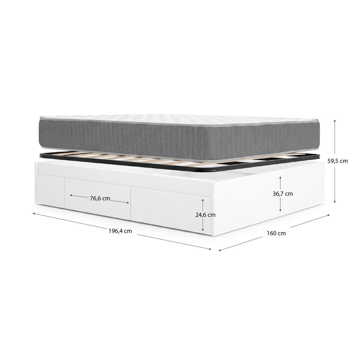 Pack ahorro matrimonio Cama compacta Alice, Colchón viscoelástico y muelles Aurea y Somier 150 x 190 cm