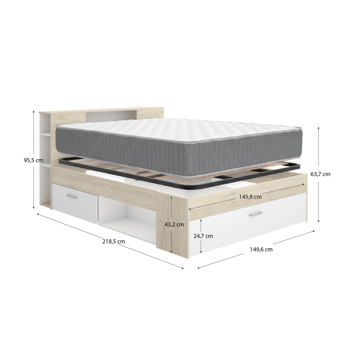 Pack ahorro matrimonio Cama Lanka con cabecero, Colchón Aurea y Somier 135 x 190 cm