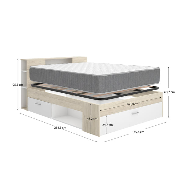 Pack ahorro matrimonio Cama Lanka con cabecero, Colchón Aurea y Somier 135 x 190 cm