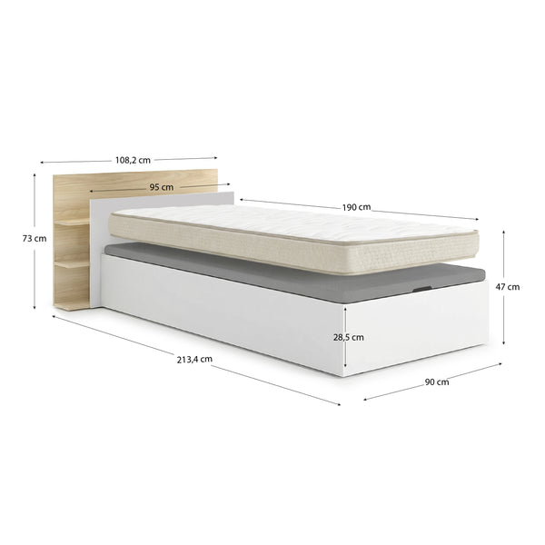 Pack ahorro juvenil Canapé con Cabecero Tori y Colchón viscoelástico Nova 90 x 190 cm